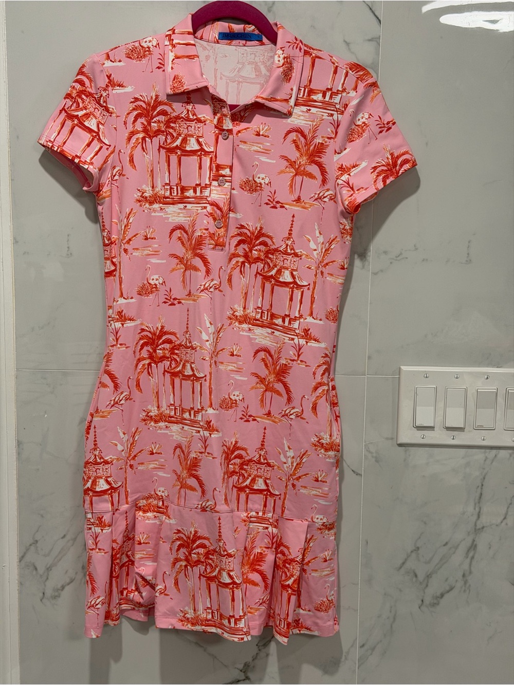 J. McLaughlin Pink & orange scentric Printed Polo style dress NWOT